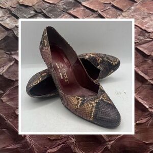 Mr. Seymour - Women's Snakeskin Pattern Heels - Brown